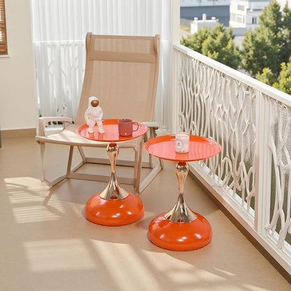 Sleek Hourglass Side Table - Stylish Modern Design Perfect for Living Rooms, Cafes, Dining Areas, Bedrooms, and Outdoors - Chic Decorative Accent (2, Hermes Orange)