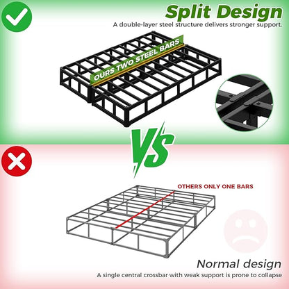 EMODA 7 Inch Split Full Size Box Spring Bed Base, 3500LBS Heavy Duty Metal Box Spring Full Mattress Foundation with Fabric Cover, Noise-Free, Non Slip, Easy Assembly