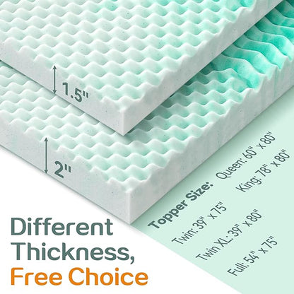 SINWEEK 2 Inch Mattress Topper 5-Zone Memory Foam Mattress Topper Pressure Relieve Soft Mattress Pad, CertiPUR-US Certified, Twin Size, Green