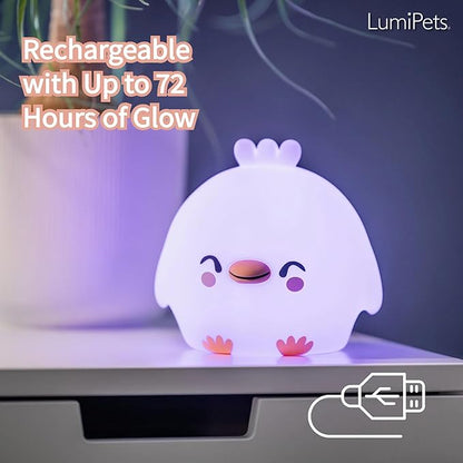 Lumipets Clara The Chick Squishy Silicone Night Light for Kids | Cute Night Light with Remote & Touch Control for Baby & Toddler Bedrooms | Color Changing Portable Animal Nightlight | Soft Mood Lamp