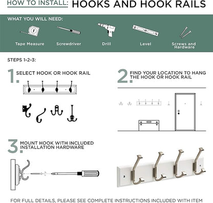 Liberty Hardware 129847 18-Inch Coat and Hat Rail/Rack with 4 Heavy Duty Hooks, White and White