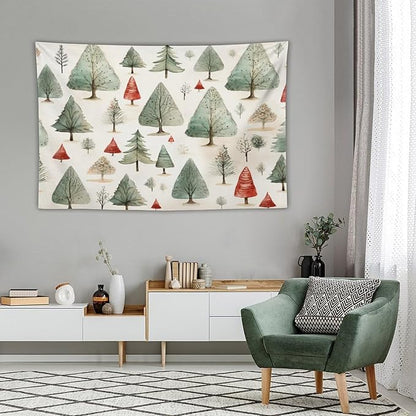 MaSiledy Tapestry Wall Hanging Vintage Christmas Tree Watercolor Tapestry Rustic Style Nature Forest Bedroom Tapestries Wall Hanging Decor Home Decoration for Bedroom Living Room Dorm 40"x60"