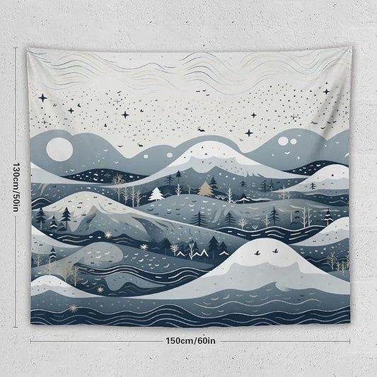 Tapestry As Wall Art Snow Mountain Scandinavian Winter Tapestry Hello Winter Holiday Tapestries for Bedroom Wall Hanging for Bedroom Living Room Dorm 50"x60" Tapestries Winter Snowflake Decorative
