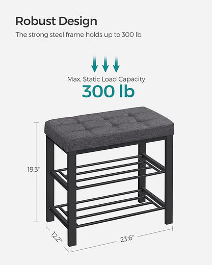 SONGMICS Shoe Bench, Storage Bench, Entryway Bench with Cushion, Shoe Shelf with Seat, Space-Saving, Modern Style, for Living Room, Bedroom, Hallway, Dark Gray and Ink Black ULBS576B33