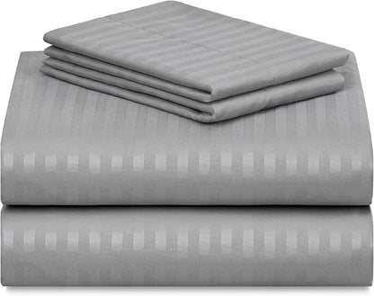 LuxClub 4 PC Cal King Size Sheet Set Bed Sheets, Breathable Luxury Deep Pockets Wrinkle Free Cooling Sheets Machine Washable Hotel Bedding (Cal King, Striped Light Grey)