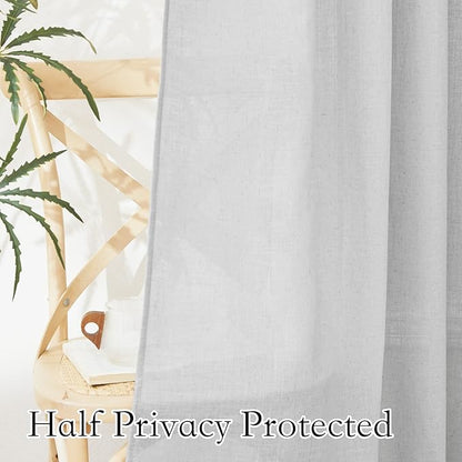 RYB HOME Sheer Linen Curtains - Soft Airy Vintage Flax Linen Fabric Soften Light Semi Transparent Drapes Shades for Living Room Farmhouse Boys Girls Bedroom, 2 Panels Set, Dove Grey, W 52 x L 108 inch