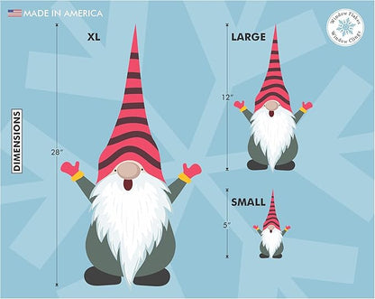 6 psc, 5.5-Inch Christmas Elf Window Cling. Colorful Nordic Christmas Gnome Decal Decoration. Reusable, No Adhesive, Window, Glass Scandinavian Holiday Decor. Made in America. (Small 5.5", Set of 6)