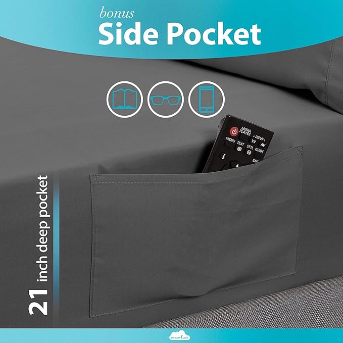 DREAMCARE King Size Sheets Set – 6 pcs Cooling Bed Sheets – up to 21” Deep Pocket King Sheet Set – 2500 Supreme Collection – Extra Soft 100% Brushed Microfiber Hotel Luxury with Side Pocket – D Gray