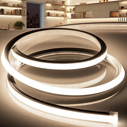LED Strip Lights Neutral White 4000K,98.4ft 110-120V Neon Rope Lights,Flexible Silicone Outdoor Waterproof Neon Strip Lights for Bedroom,Mirror,Kitchen Cabinet, Living Room,Halloween Decor