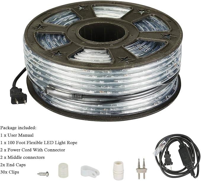 100Ft LED Rope Lights, Cuttable & Connectable Outdoor String Lights Waterproof Decorative Lighting for Indoor/Outdoor, Patio, Backyards, Party, Halloween and Christmas Decorations (Multicolor)