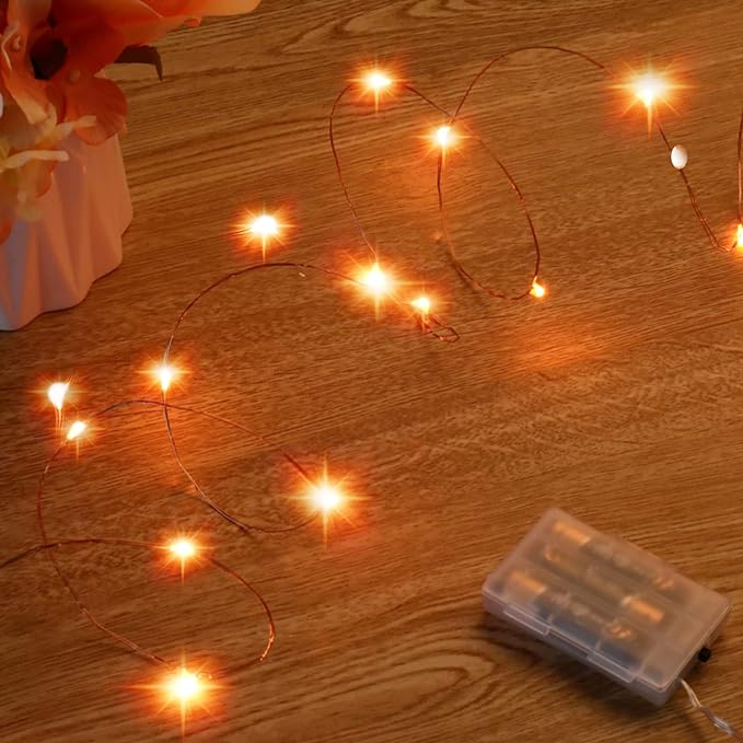 Mini Halloween Fairy Lights Battery Operate, 1 Pack Copper Wire Night Lights 3*AAA Battery Powered Led Starry Fairy String Lights for Bedroom, Christmas, Party, Decoration(5m/16ft Orange)