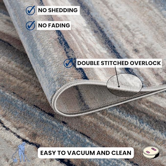 RUG BRANCH Havana 5' x 8' (5'3" X 7'7") Scandinavian Indoor Area Rug, Contemporary, Blue Brown - Living Room, Bedroom, Dining Room, and Kitchen