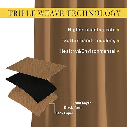 NICETOWN Blackout Doorway Curtains 80 inches Long 2 Panels Set, Grommet Thermal Window Treatments Light & Sound Blocking Drapes for Living Room, Gold Brown, W46 x L80