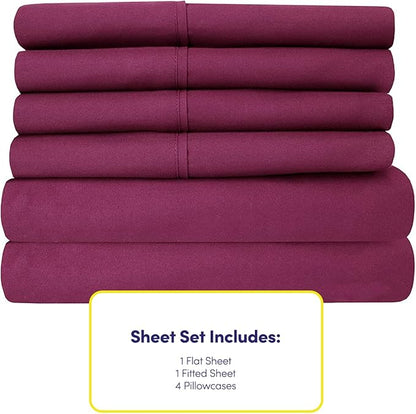 King Size Bed Sheets - 6 Piece 1500 Supreme Collection Fine Brushed Microfiber Deep Pocket King Sheet Set Bedding - 2 Extra Pillow Cases, Great Value, King, Berry