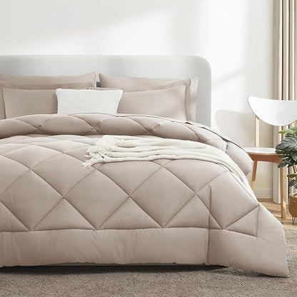CozyLux King Size Comforter Set Linen - 7 Pieces Bed in a Bag King, Luxury Soft Bed Set for All Seasons, Bedding Set with Down Alternative Comforter, Sheets, Pillowcases & Shams