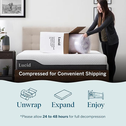 LUCID 4 Inch Lavender Infused Memory Foam Mattress Topper, Queen Size – Ventilated Design – Pressure Relieving Bed Topper - Mattress Pad – CertiPur Certified