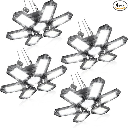 SEOBIOG LED Garage Lights 4 Pack, 200W 20000LM Plug in Linkable LED Shop Light, 6500K Ceiling Light Fixtures with 6+1 Deformable Panels for Garage, Work Bench (Built-in ON/Off Switch)