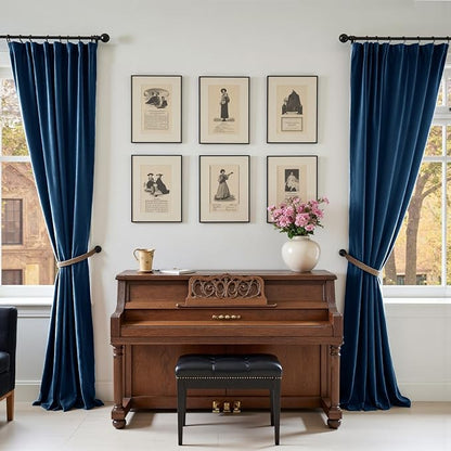 Lazzzy Velvet Blackout Curtains Thermal Insulated Room Window Drapes Super Soft Luxury Curtains for Living Room Bedroom Rod Pocket 2 Panels, Dark Blue, 52" W x 108" L