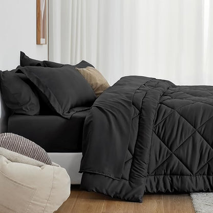 Love's cabin Twin XL Comforter Set Black, 5 Pieces Twin XL Bed in a Bag, All Season Bedding Sets with 1 Comforter, 1 Flat Sheet, 1 Fitted Sheet, 1 Pillowcase and 1 Pillow Sham