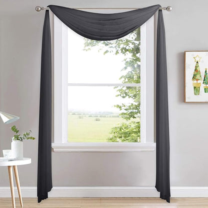 NICETOWN Extra Long Black Scarf - Voile Textured Sheer Drapery Dirt-Proof Window Treatment for Farmhouse/Garden/Old People (W60 x L216, 1 Panel, Black)