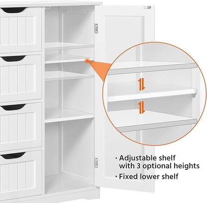 Yaheetech Large Bathroom Floor Cabinet with 4 Dawers and Single Door Cabinet, Freestanding Storage Cabinet for Living Room Kitchen Hallway, White