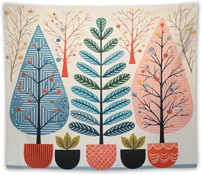 MaSiledy Wall Tapestry Shabby Chic Trees Tapestry Watercolor Rustic Forest Wall Hanging Wall Tapestry Aesthetic Wall Art for Living Room Dorm 50"x60" Holiday Scene Banner for Winter Christmas Party