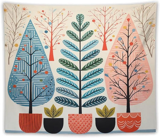 MaSiledy Wall Tapestry Shabby Chic Trees Tapestry Watercolor Rustic Forest Wall Hanging Wall Tapestry Aesthetic Wall Art for Living Room Dorm 50"x60" Holiday Scene Banner for Winter Christmas Party