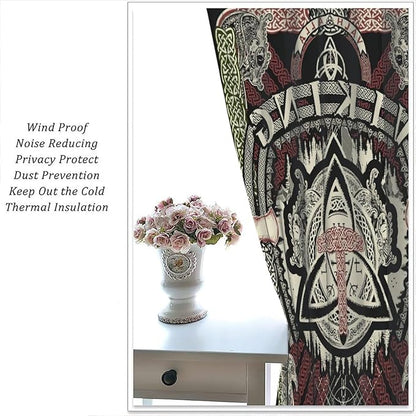 Viking Curtains Nordic Mythology Rune Weapon Antique Viking Pirate Crow Art Pattern Printed Curtains Bedroom Living Room Decoration Blackout Curtains W42 * L45 Inch