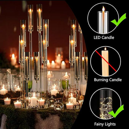 VINCIGANT 4PCS 8 Arms Clear Candelabra Candle Holder for Wedding Decorations,38.5 inches Tall Arcylic Candlesticks Holder with Shade for Table Dinner Party Fireplace Decoration
