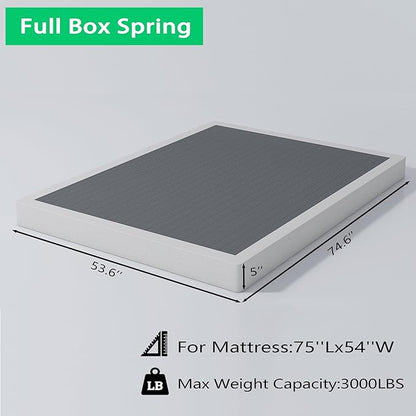 ALDRICH 5 Inch Heavy Duty Metal Box Spring Mattress Foundation 3000lbs Max Weight Capacity/Non-Slip/No Noise/Easy Assembly/Easy Clean Cover,Full