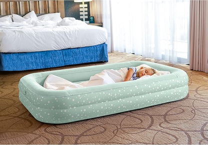 Intex Kids Travel Air Mattress Inflatable Bed with Raised Sides and Hand Pump - Portable Blow-Up Toddler Traveler Bed for Children's Naps or Sleep