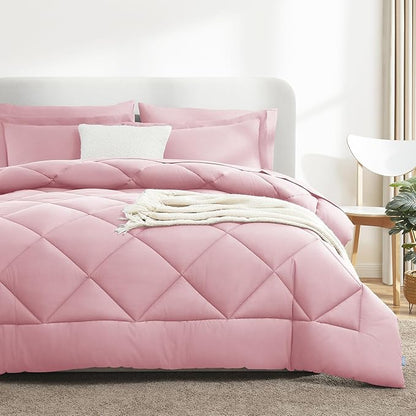 CozyLux Full Size Comforter Sets Pink - 7 Pieces Bed in a Bag Full, Luxury Soft Bed Set for All Seasons, Bedding Set with Down Alternative Comforter, Sheets, Pillowcases & Shams