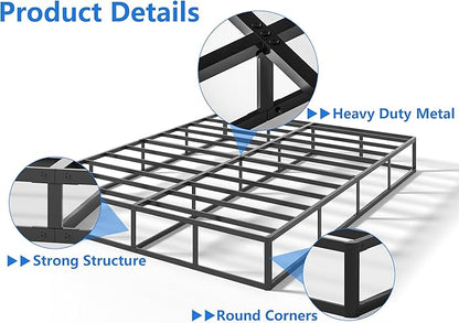 Qingzhou Box Spring Full Size Bed Bases, 9 Inch High Metal Full Size Box Spring Only, Heavy Duty Mattress Foundation with Fabric Cover, Easy Assembly, Quiet Noise Free, Non Slip, Black