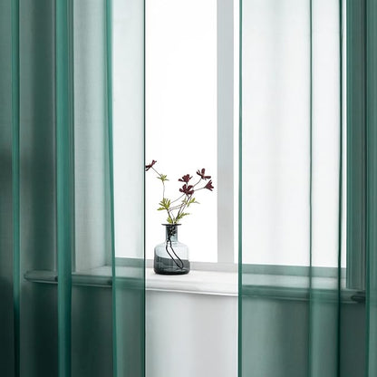 DUALIFE Hunter Green Sheer Curtains 120 Inch Length,Look Semi Sheer Curtain Drapes for Living Room Bedroom Kitchen Bathroom Privacy Voile Window Treatment Panels,52 x 120 Inches10 FT,Set of 2 Panles