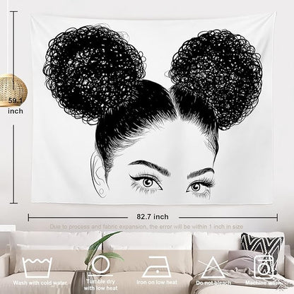 Batmerry Black Woman Afro American Tapestry, Black Woman with Shirt Graphic Tee Visit Hair Afro Girl Picnic Mat Hippie Trippy Tapestry Wall Art Decor for Bedroom Living Room, 59.1 x 82.7 Inches, Black