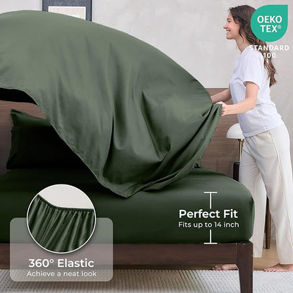 HEVUMYI Army Green King Comforter Set - 7-Piece All Season Bed in a Bag King, Ultra Soft Bedding Set with Comforter, Flat Sheet, Fitted Sheet, Pillowcases, Pillow Shams