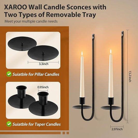 Black Candle Sconces Set of 4, Taper & Pillar Wall Candle Holder, Black Wall Decor, for Entryway, Fireplace, Stair Corner