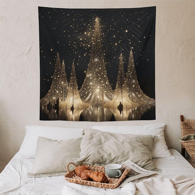 Silver Lighted Christmas Trees Tapastry's Wall Hanging Christmas Holiday Tapestry for Bedroom Aesthetic Landscape Tapestry for Bedroom Colorful Wall Hanging Aesthetic Wall Art For Room Decor 60"x60"