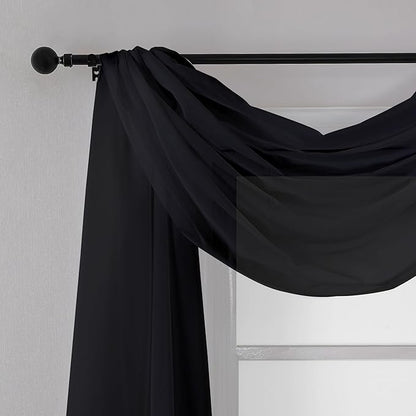 Chyhomenyc Extra Long Black Sheer Curtains 144 inch 2 Panels, Translucent Backdrop Window Scarf Drapes for Canopy Bed/Wedding/Living Room/Anniversary, 12FT Length, Each 59Wx144L in, 2PCS