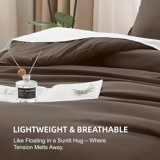 Litanika Comforters Chocolate Oversized Queen Size, 3 Pieces Lightweight Solid Bedding Set & Collections, All Season Fluffy Bed Set (98x98In Comforter & 2 Pillowcases)