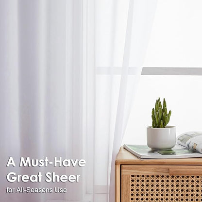 OVZME White Sheer Curtains 84 inches Long 2 Panels Set, Sheer White Curtains for Living Room/Bedroom, Rod Pocket Light Filtering Sheer Drapes, Airy Lightweight Window Treatments, Each 42W x 84L