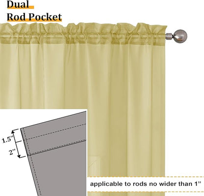 Aiyufeng Yellow Sheer Curtains 2 Panel Sets 96 Inches Long - Transparent Light Weight Soft Yellow Window Treatment Panels for Study Room/Living Room/Guest Room, Per Panel W42 X L96 inches