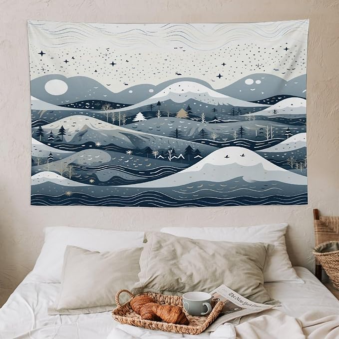 MaSiledy Tapastry's Wall Hanging Snow Mountain Scandinavian Winter Tapestry Rustic Country Holiday Wall Art Tapestry for Bedroom Aesthetic for Bedroom Aesthetic Home Decor 40"x60"