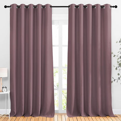 NICETOWN Room Darkening Curtains Extra Long 110 Inches, Grommet Thermal Insulated Weighted Window Treatments for Living Room/Farmhouse, W66 x L110, Dry Rose, 2 Panels