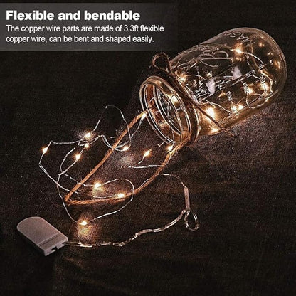MUMUXI 12 Pack 7.2ft Fairy Lights Battery Operated String Lights, 20 Mini Battery Powered LEDs for Centerpiece Table Decorations, Wedding Party Mason Jar Christmas, Silver Wire Warm White