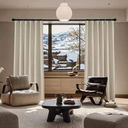 KangBang 100% Black Out Linen Curtains 96 Inches Long for Bedroom, Thermal Insulated Back Tab Drapes for Living Room Dining, Room Darkening Vertical Curtains & Drapes 2 Panels, 52x96 Inch