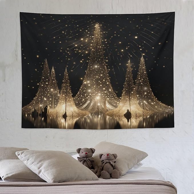 MaSiledy Tapestry Silver Lighted Christmas Trees Tapestries for Bedroom Aesthetic Rustic Style Nature Forest Tapestry Wall Hanging Wall Art for Bedroom Living Room Decor Home Decor Landscape 60"x80"