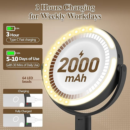 Makeup Mirror with Lights, Double Sided 1x/30x Magnifying Mirror with Light, Rechargeable 3 Color Lights and Adjustable Brightness, 360° Rotation Detachable Comes with Tweezer(Black)