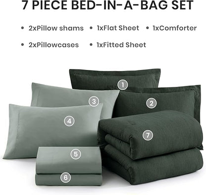 Monbix California King Comforter Set - 7 Pieces Cationic Dyeing Deep Forest Bed in a Bag Cal King Bed Sets with Comforter, Sheets, Pillowcases & Shams, Reversible Bedding Comforters Sets (108 * 92)
