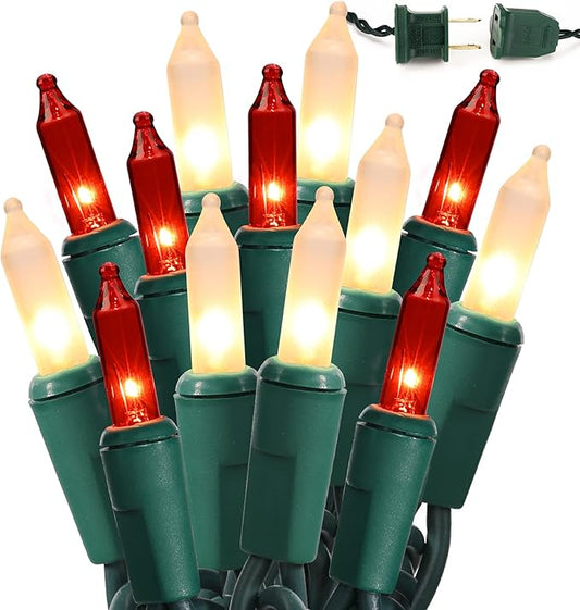 BrizLabs 300 Counts Red & White Christmas Lights, 69.6ft Mini Lights Connectable, UL Certified Incandescent Christmas String Lights Plug-in, Indoor Xmas Tree Lights for Outdoor Xmas Home Decor